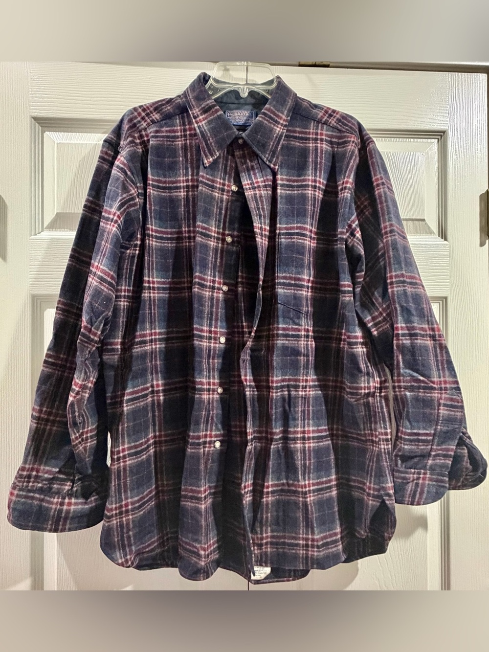Vintage Pendleton 100% Virgin Wool Plaid Shirt Mens XL Made USA Black Brown